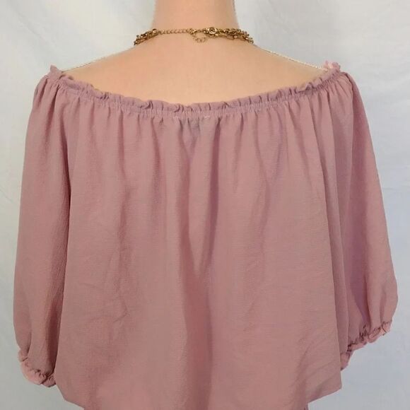 Love J Pink Blush Ruffled Off The Shoulder Smock Hem Blouse 1X - Picture 12 of 17